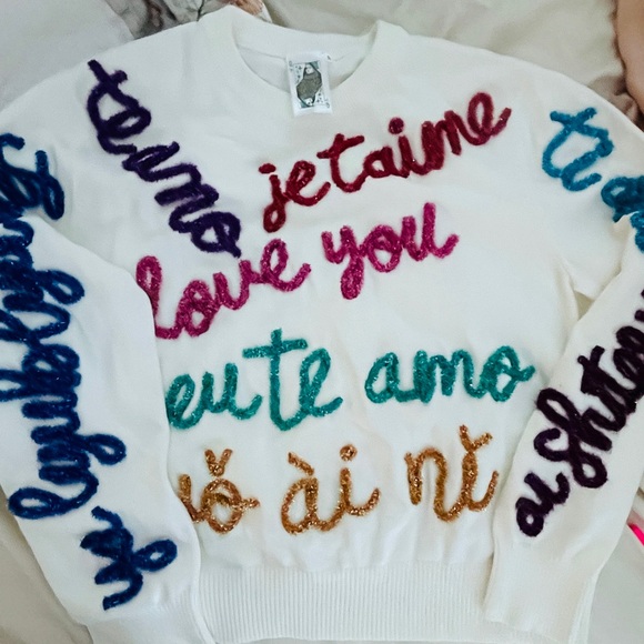 QUEEN OF SPARKLES Multicolor Script Sweater - Picture 2 of 2